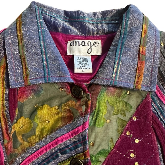 Boho Patchwork Quilted Jacket M Colorful Art To Wear Vibrant Sequin Dopamine - Picture 6 of 17